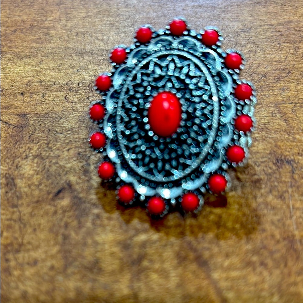 Vintage Red and Silver Statement Ring